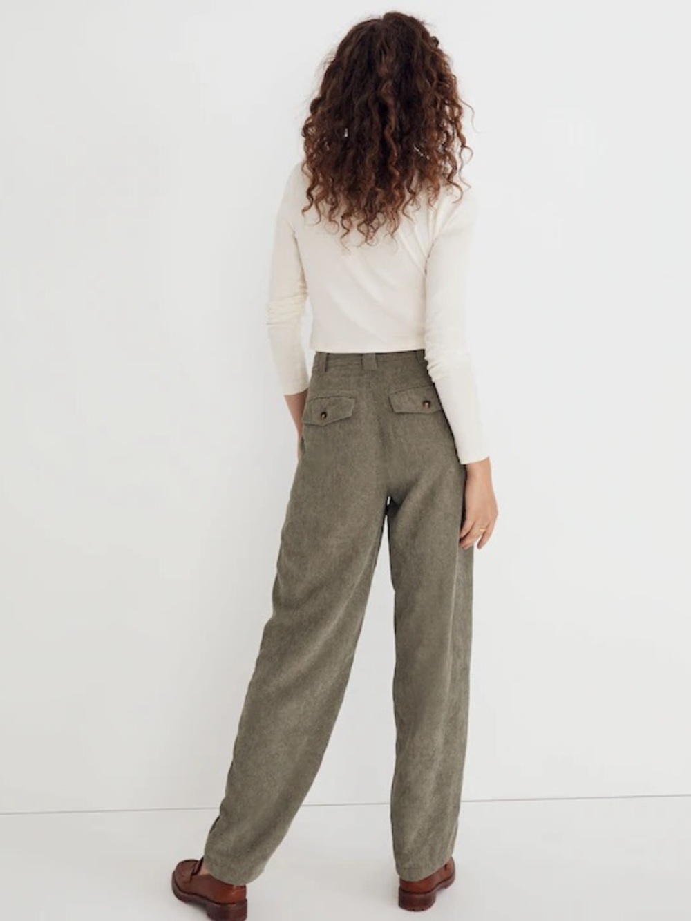 Madewell Womens Corduroy High Rise Pleated Tapered Olive Green Pants Size 4 - Picture 15 of 15